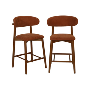 Tabouret de bar bois d'hévéa noyer et tissu chenille (lot de 2)  PAOLA