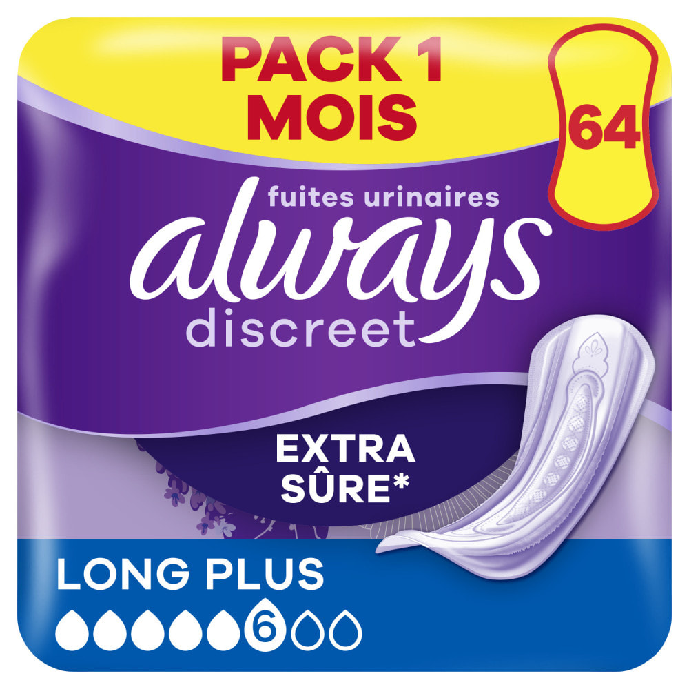 2x64 Serviettes pour Fuites Urinaires Always Discreet - Long Plus