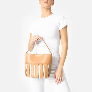 Borsa a spalla donna cognac, a secchiello