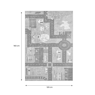 Tapis intérieur enfant blanc imprimé mini ville 120 x 160 cm - Viny