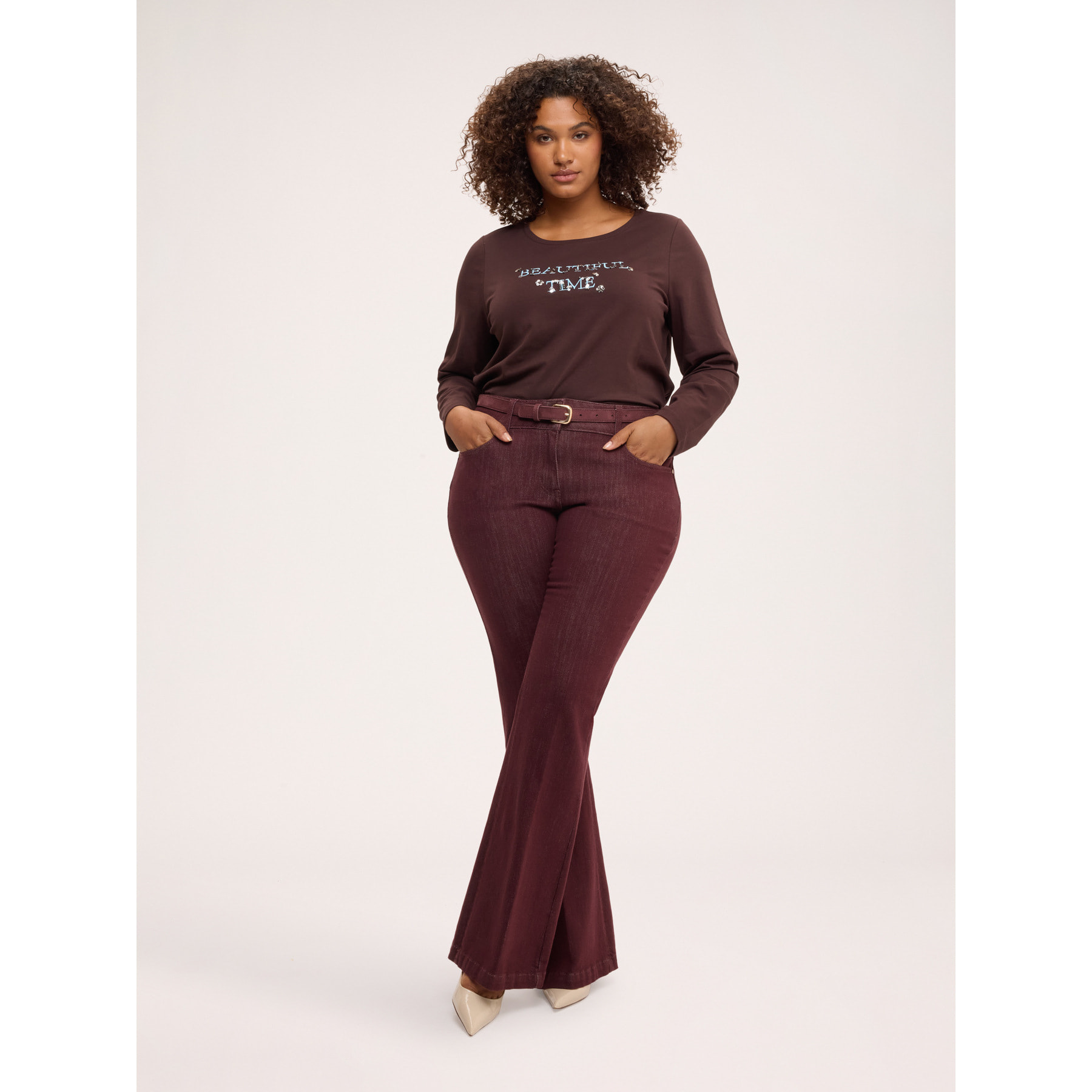 Fiorella Rubino - T-shirt in jersey di cotone Beautiful Time - Marrone