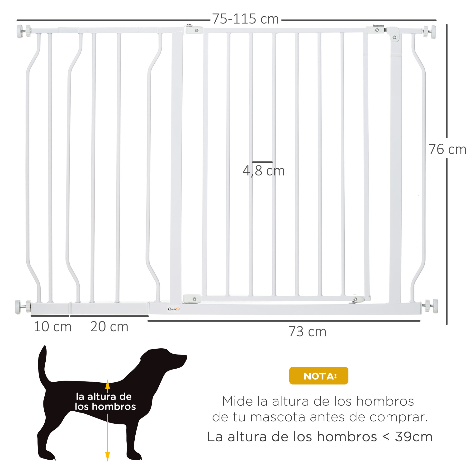 Barrera de Seguridad Perros para Escaleras 75-115 cm con 2 Extensiones 10/20 cm