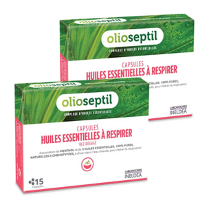 OLIOSEPTIL® - Capsules huiles essentielles à respirer - Pour inhalation - Association de menthol et d'huiles essentielles 100% pures naturelles et chemotypées - Sans alcool -Lot de 2 produits