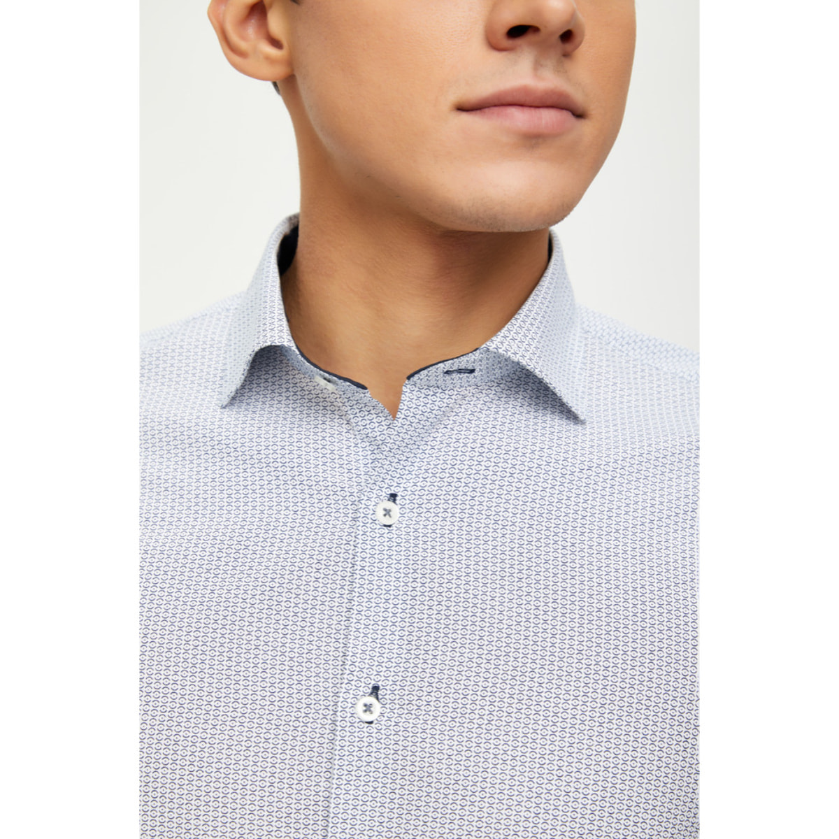 Camicia Uomo 1 Bottone Francese Slim Cotone Poliestere Stampato Bianco/Nero