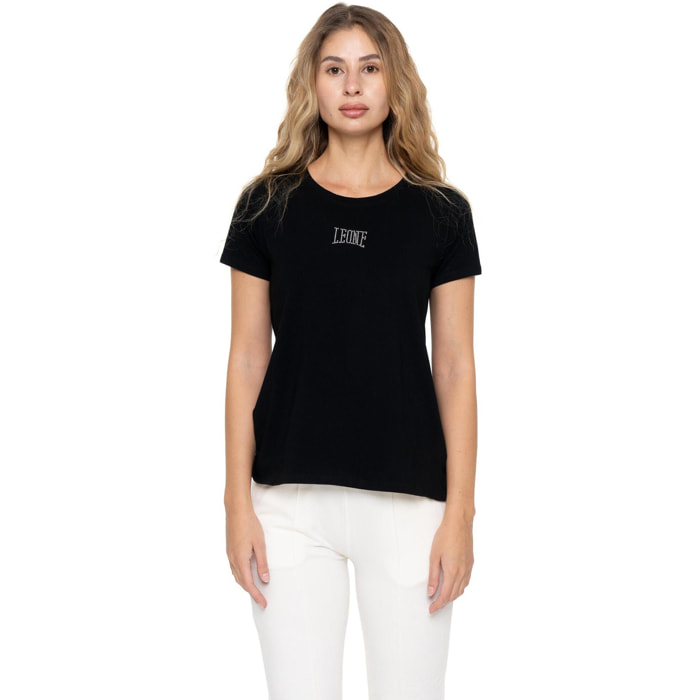 T-shirt donna a manica corta con logo strass Leone 1947 Never Without