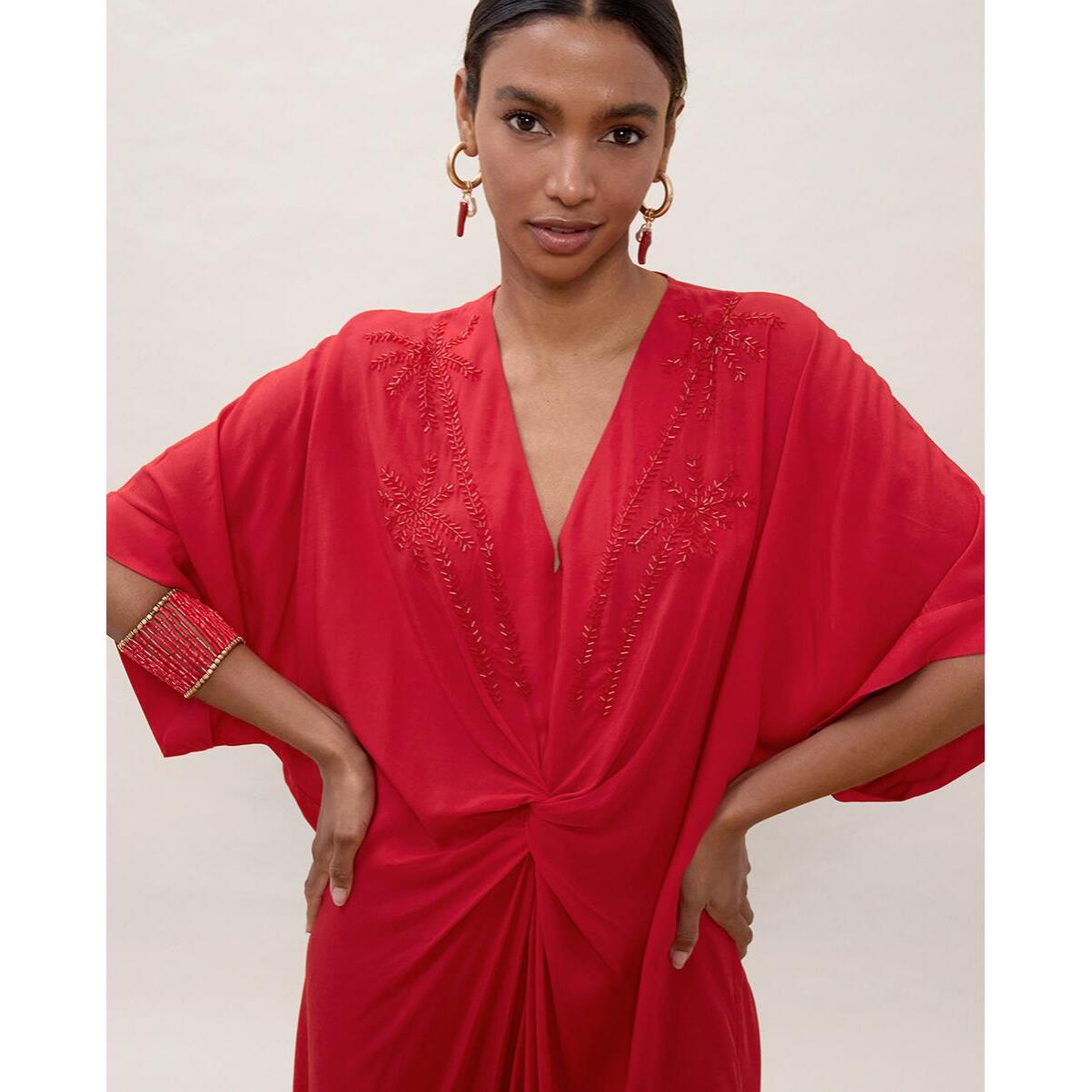 Abito midi in lino annodato