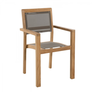 HARRIS - Ensemble de 2 fauteuils jardin empilables en bois teck et textilène couleur taupe