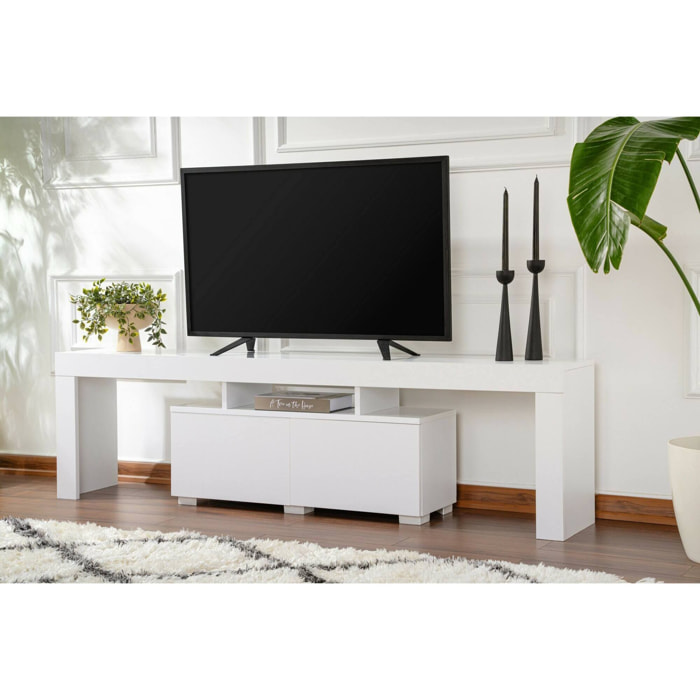 Mobile porta TV Andarna, Credenza da soggiorno, Armadio basso per TV, Base parete attrezzata, 180x31 h50 cm, Bianco