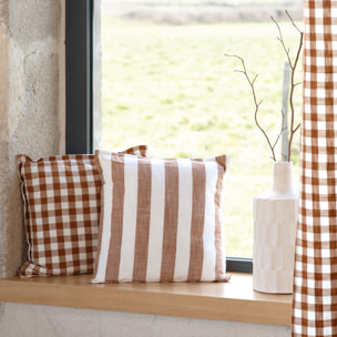 Housse de coussin recto-verso 100% coton rayures et vichy LOURMARIN - Terracotta