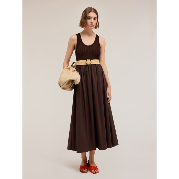 Motivi - Vestido con corpiño de punto calado - Marrón