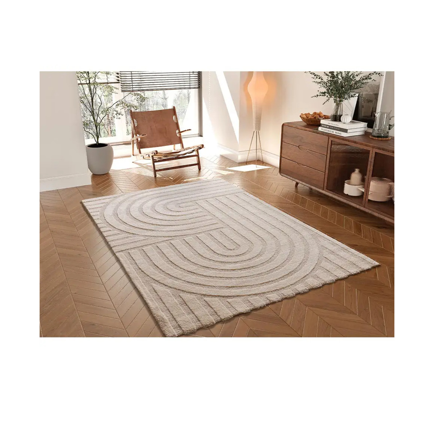 SNOWY Alfombra con relieve de estilo escandinavo en blanco, varias medidas disponibles.
