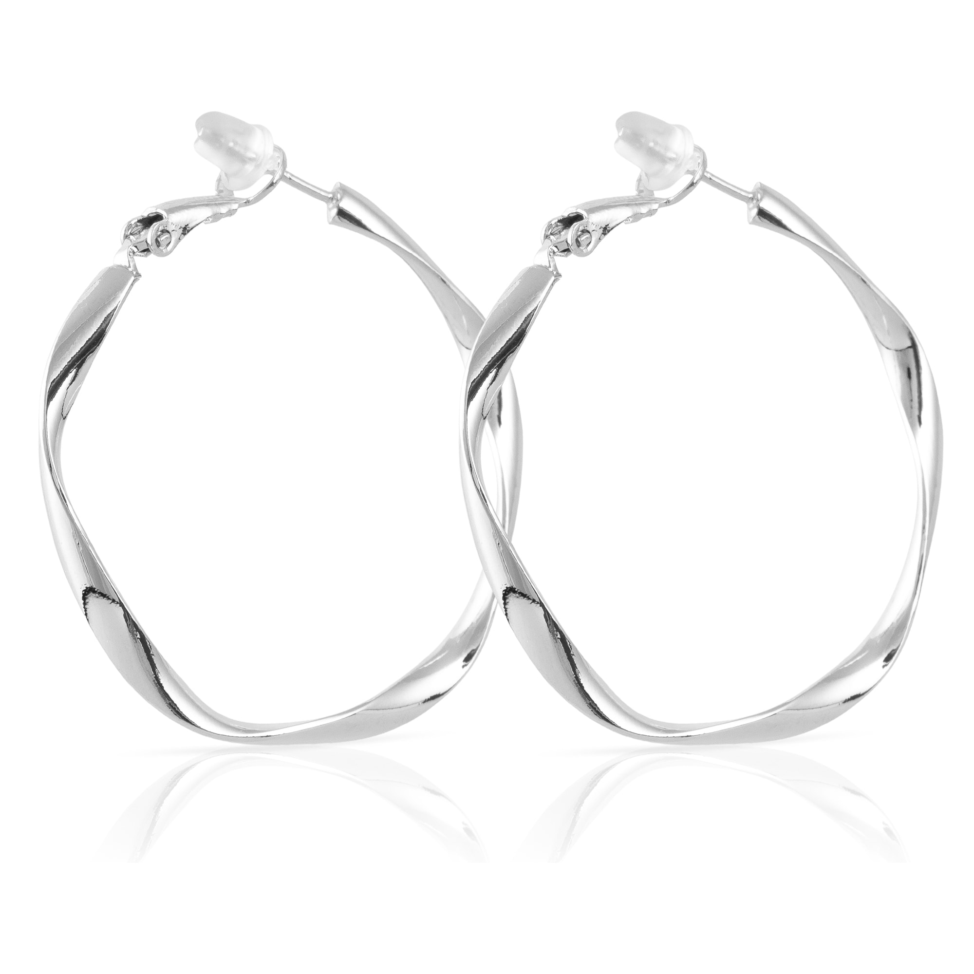 Pendientes de aro ondulados de cobre con recubrimiento electroplateado, 40 mm, con cierre catalán en plata de ley 925.