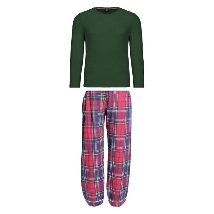 PIGIAMA UOMO flanella invernale quadro rosso blu e verde maglia verde
