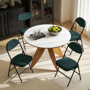 Lot de 4 chaises pliantes acier velours côtelé turquoise foncé