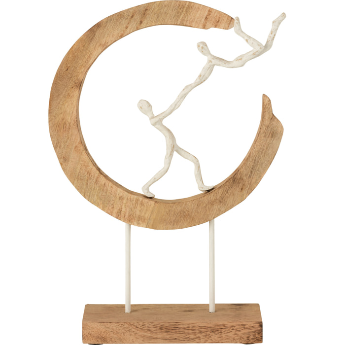 J-Line décoration Couple 1/2 Lune - bois/aluminium - naturel/blanc