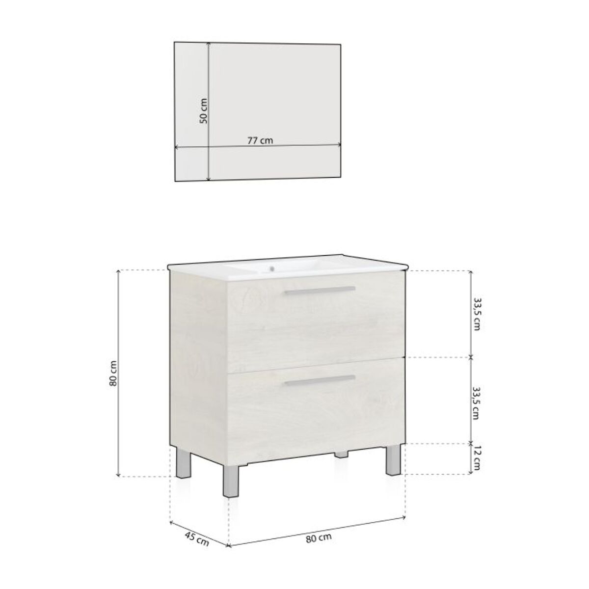 Mueble de baño con espejo Sense 2 cajones Roble Alaska