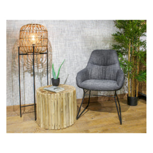 Fauteuil tissu gris avec accoudoirs et pieds luge métal noir - OSLO