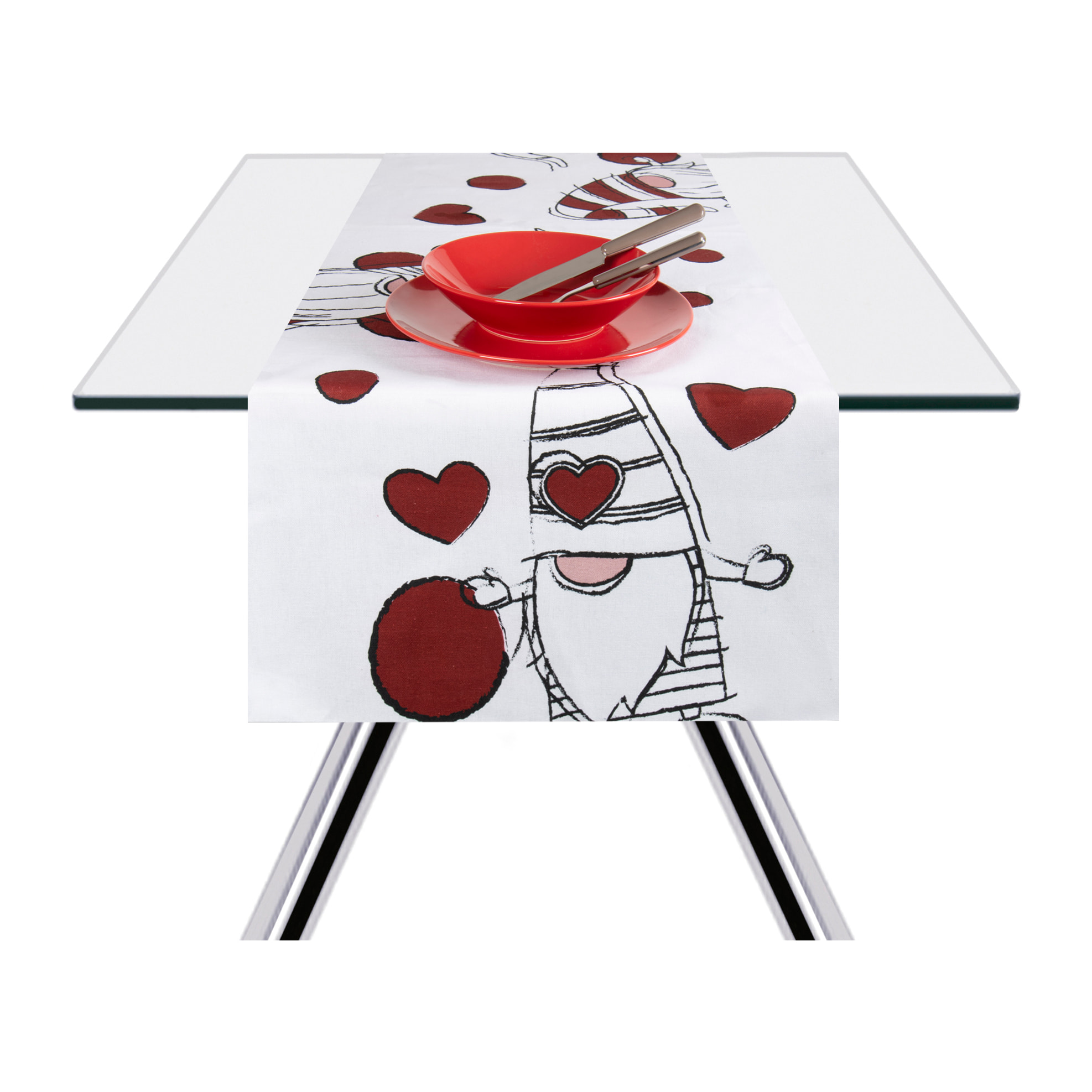 Chemin de table Excelsa – Gnome Sweet Home, Coton blanc