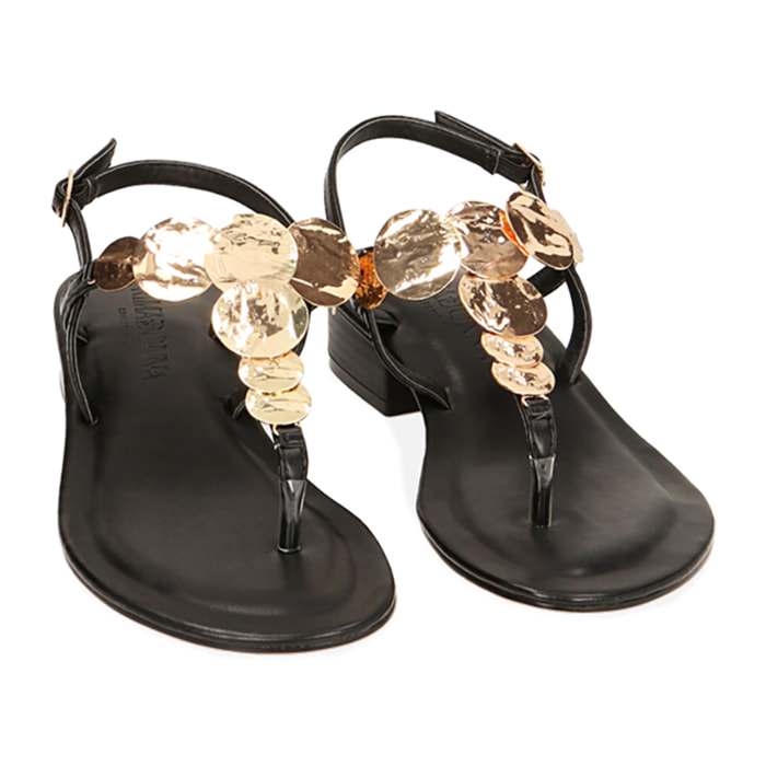 Sandalias planas negras, tacón de 3,5 cm