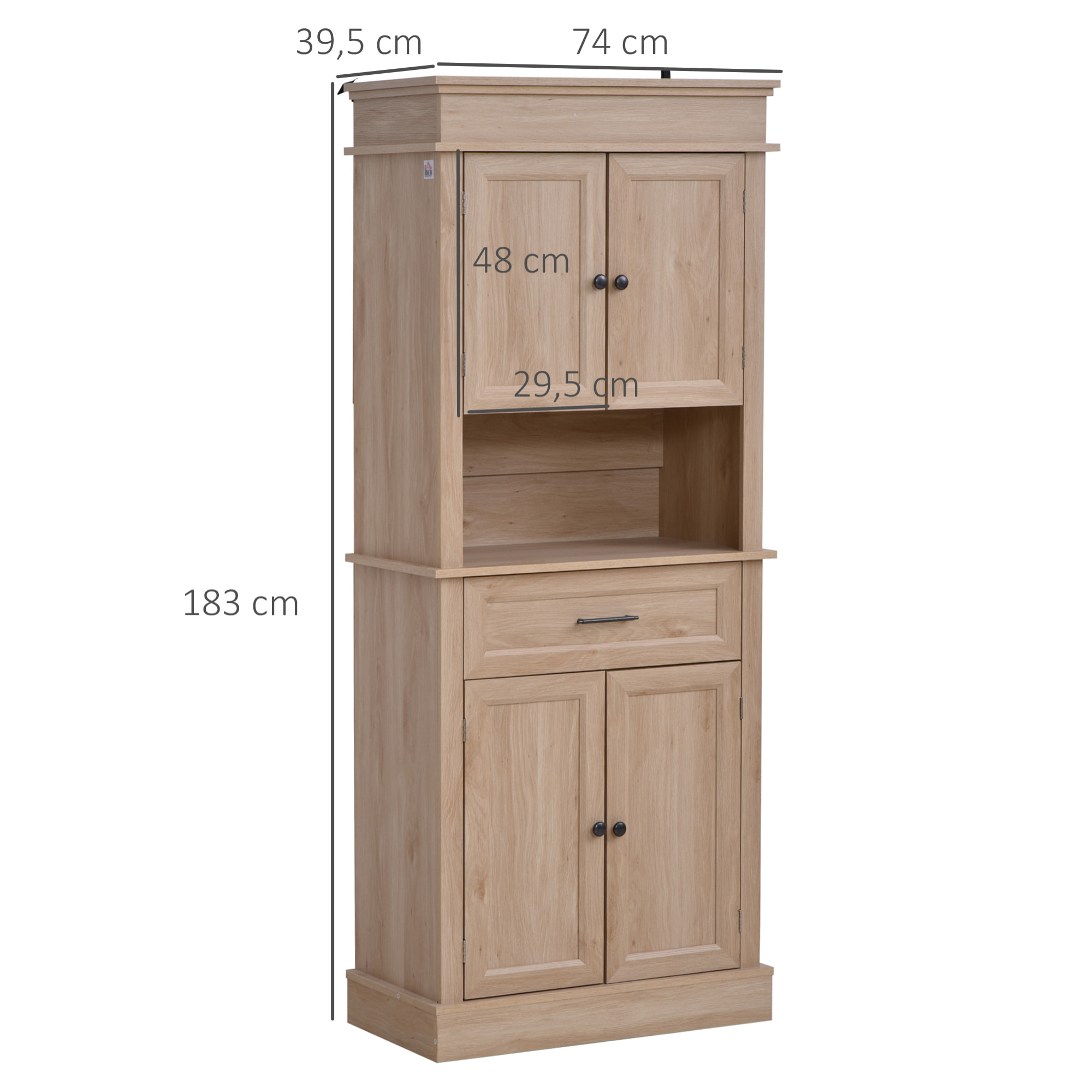 Armoire de cuisine multi-rangements 2 placards 2 portes tiroir niche MDF panneaux chêne clair