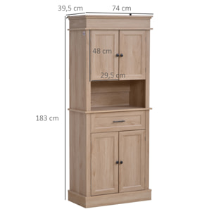 Armoire de cuisine multi-rangements 2 placards 2 portes tiroir niche MDF panneaux chêne clair