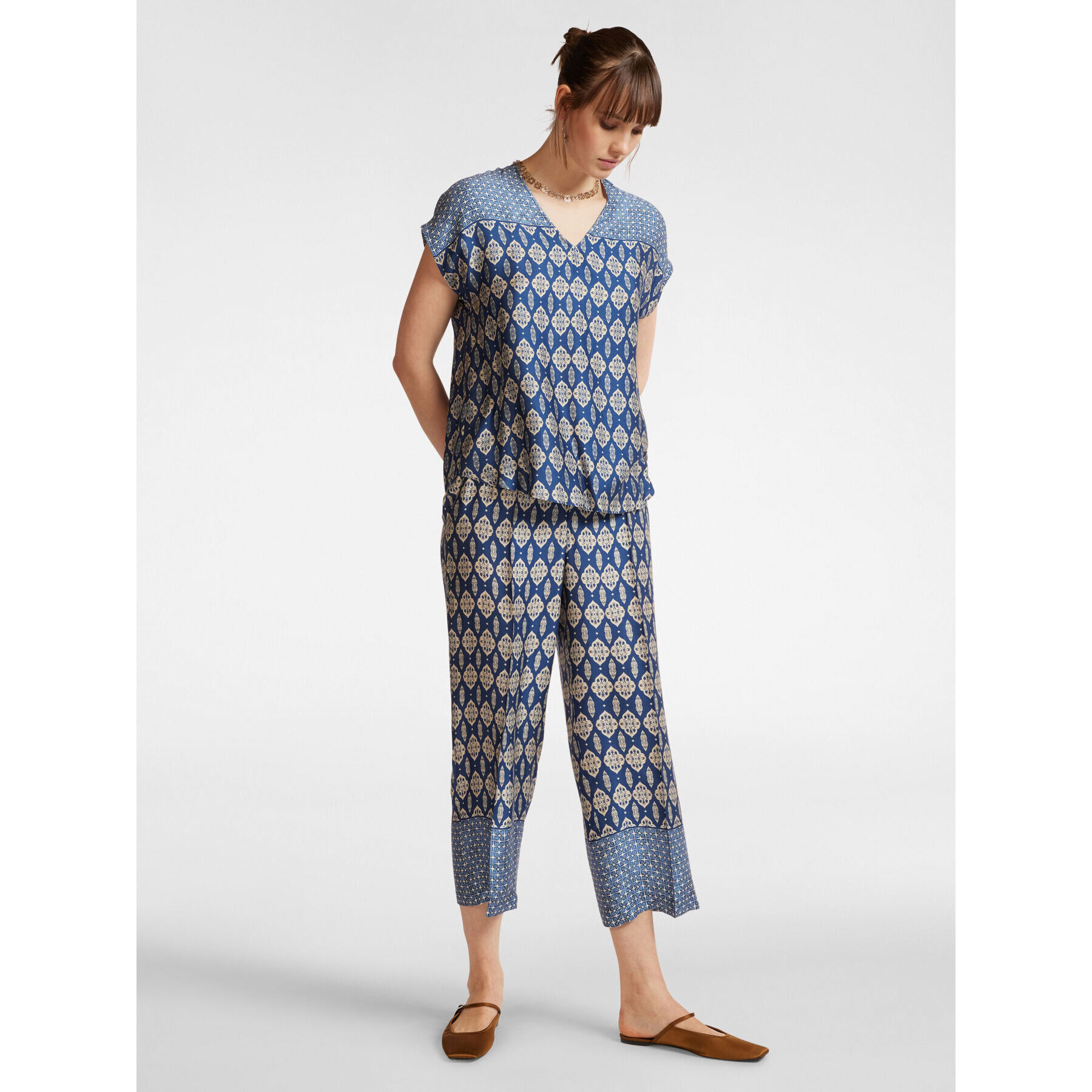 Elena Mirò - Blusa con estampado étnico - Azul