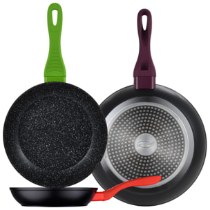 Bateria de cocina 7 piezas MAGEFESA Kenia de acero vitrificado con juego de sartenes (20/24/28 cm) SAN IGNACIO Jolie en aluminio forjado