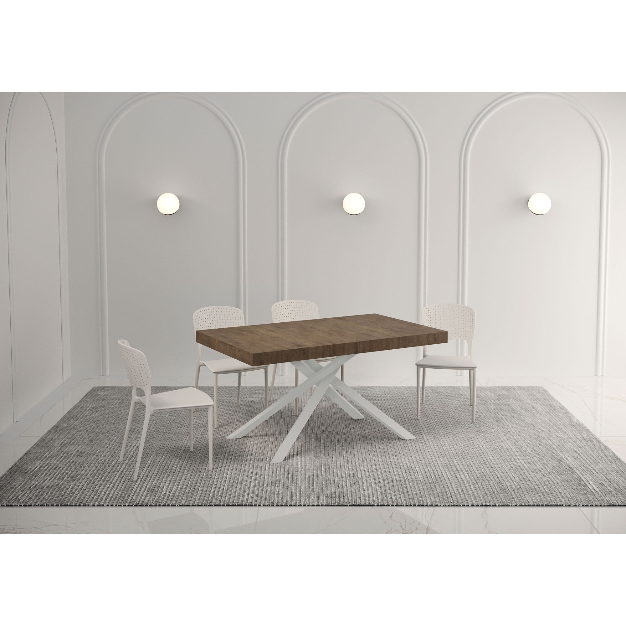 Tavolo allungabile 160x90/264 cm Karida Premium noce gambe bianche