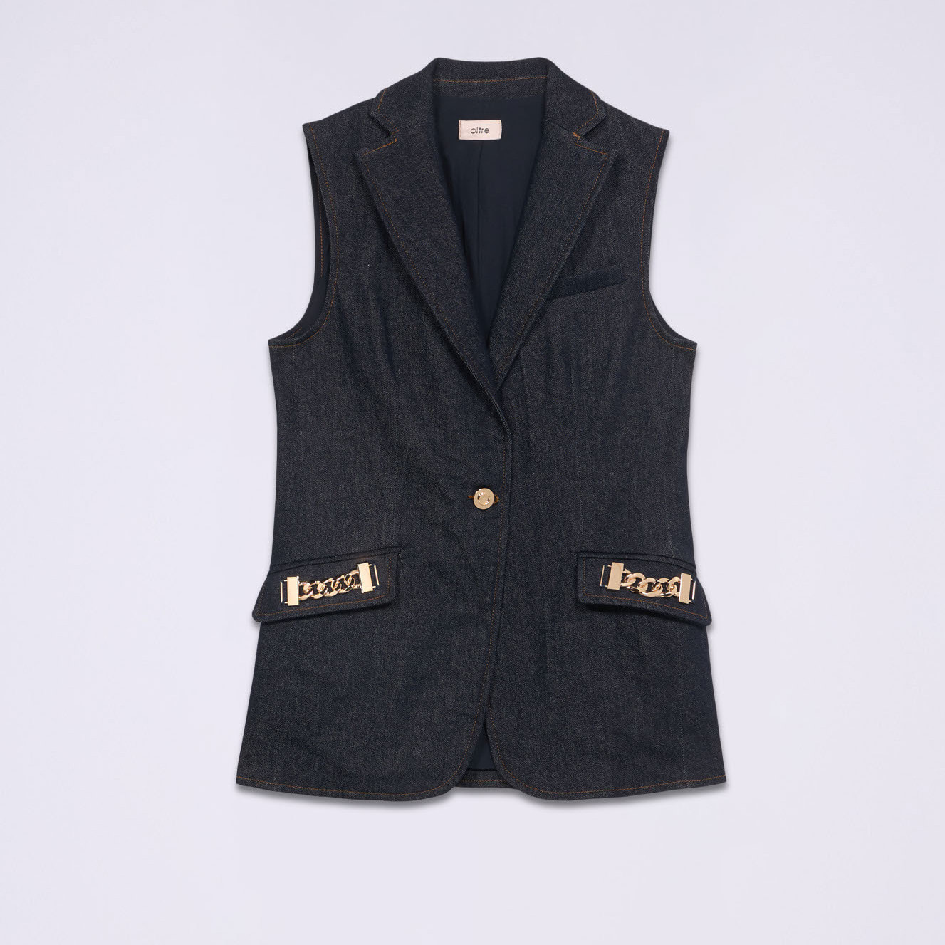 Oltre - Gilet denim con catene metalliche - Blu