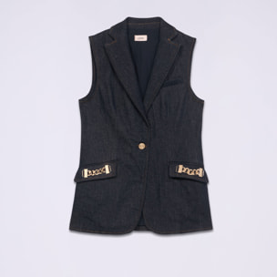 Oltre - Gilet denim con catene metalliche - Blu