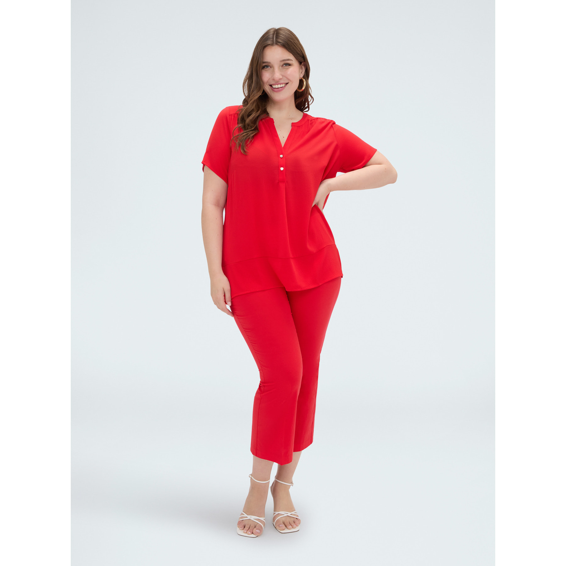 Fiorella Rubino - T-shirt in misto lyocell con bottoncini - Rosso