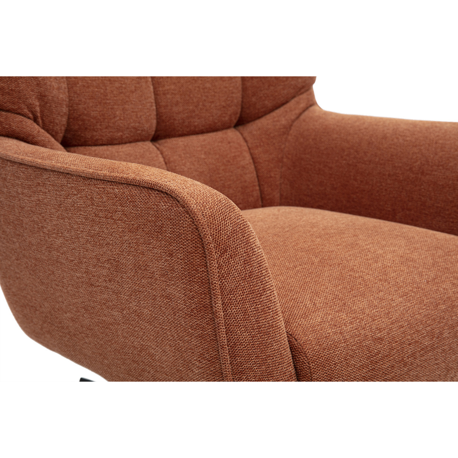 Fauteuil scandinave pivotant en tissu effet velours texturé terre brûlée et métal AVERY