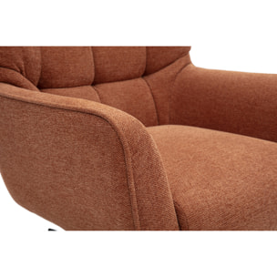 Fauteuil scandinave pivotant en tissu effet velours texturé terre brûlée et métal AVERY