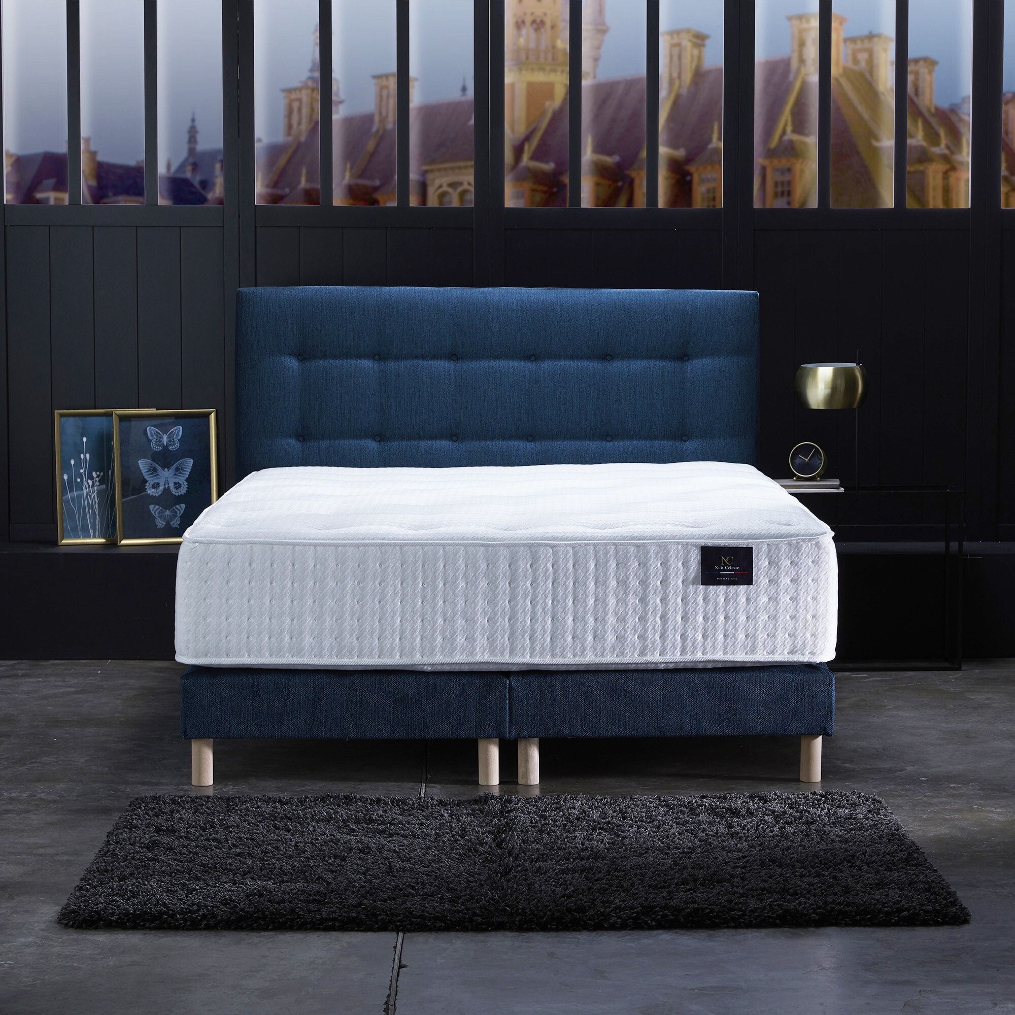Ensemble Callisto + tête de lit capitonnée - Matelas Mousse Haute Résilience Mémoire de forme