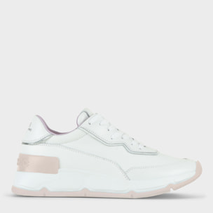 SNEAKER MUJER P06 DE PIEL Y PIEL EFECTO ESPEJO BLANCO PLATA