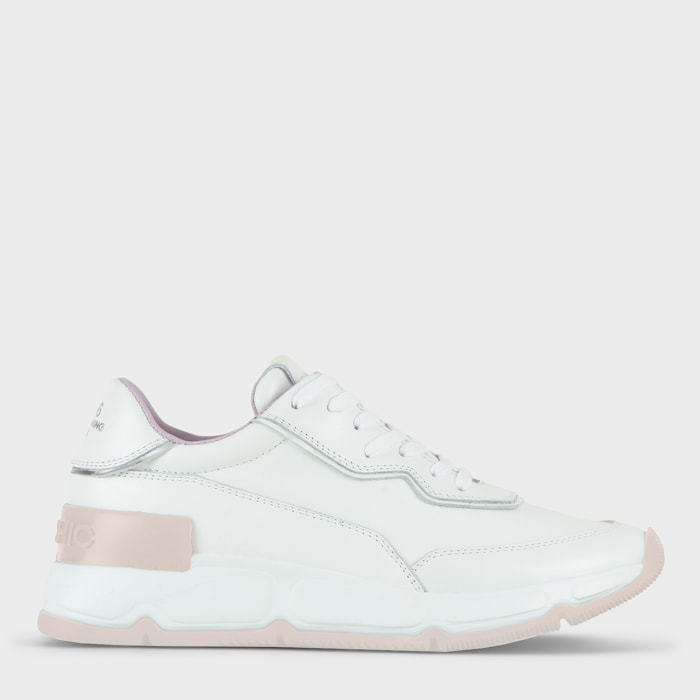 SNEAKER MUJER P06 DE PIEL Y PIEL EFECTO ESPEJO BLANCO PLATA