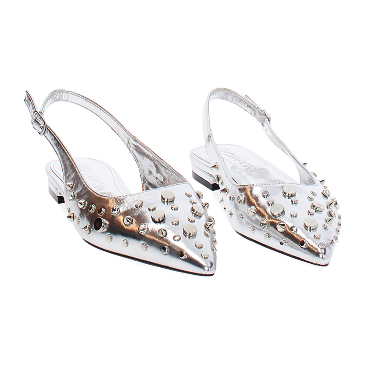 Ballerine slingback donna argento con borchie