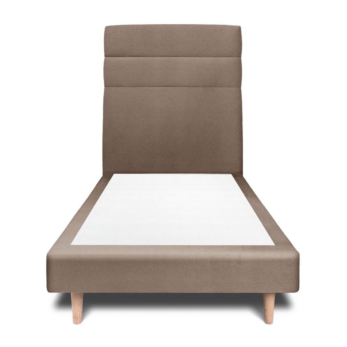 Lit avec tête de lit bandes horizontales velours et sommier tapissier Ep14