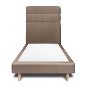 Lit avec tête de lit bandes horizontales velours et sommier tapissier Ep14