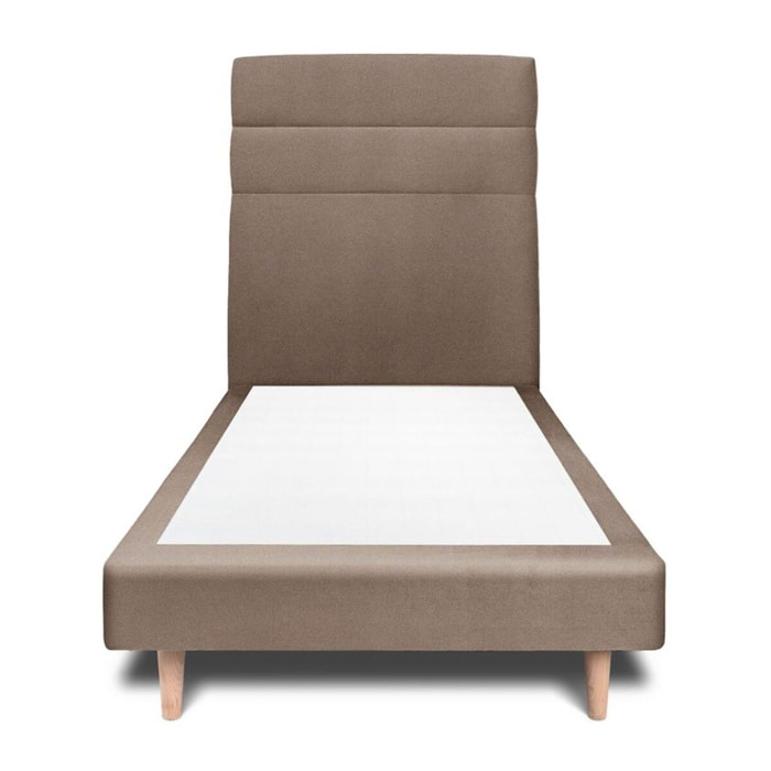 Lit avec tête de lit bandes horizontales velours et sommier tapissier Ep14