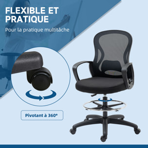 Fauteuil de bureau chaise de bureau assise haute réglable dim. 59L x 65l x 109-124H cm pivotant 360° maille respirante noir