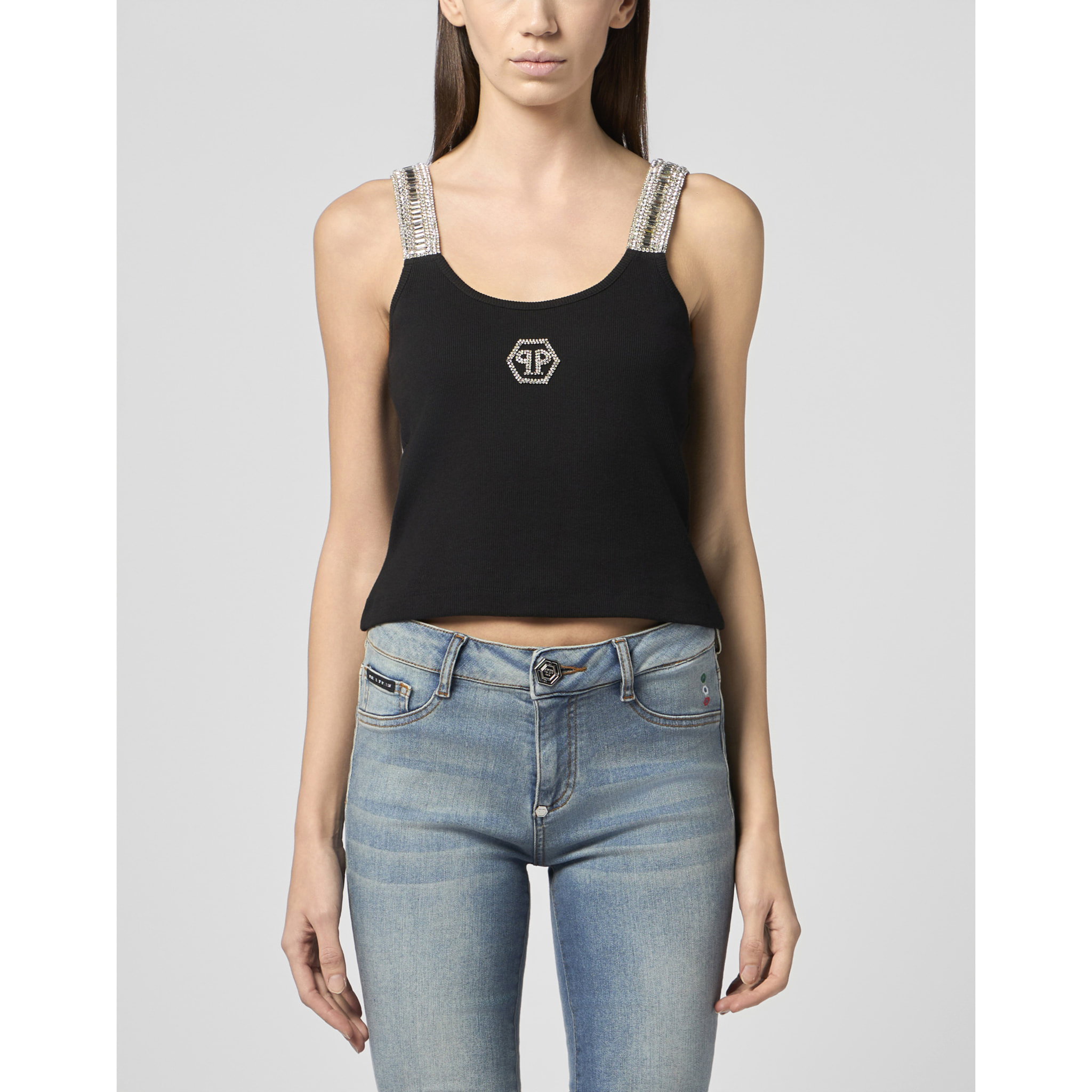PHILIPP PLEIN Rib Tank Top Strass Hexagon