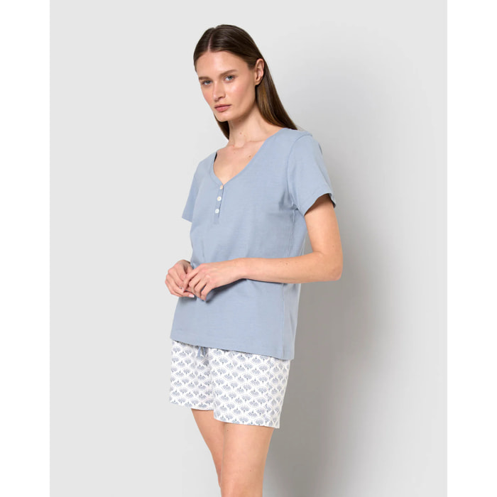 Pijama corto algodón arubi azul