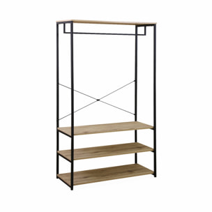 Dressing. vestiaire. portemanteau en métal noir et décor bois. Loft. 3 étagères. une barre de penderie  L 100 x l 40 x H 167cm