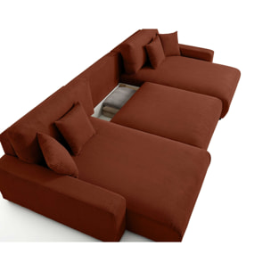 Pivoine - canapé panoramique en U - 7 places - convertible avec coffre - en velours côtelé - Terracotta