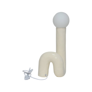 Lampe de table organique céramique vernis crème. globe en verre H 45cm - Elma