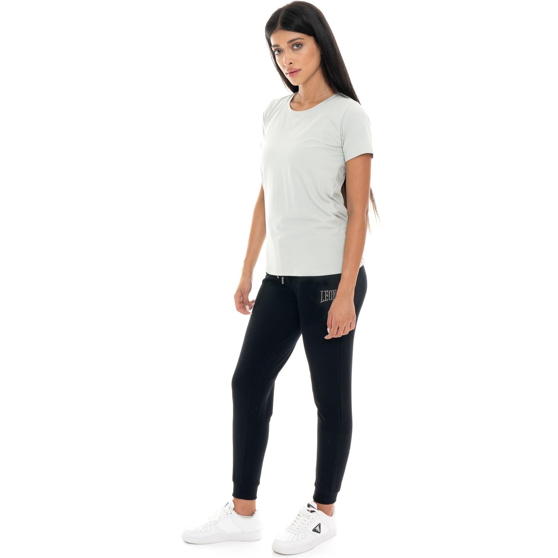 T-shirt donna a manica corta con logo strass Leone 1947 Never Without