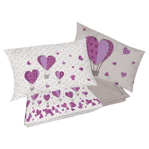 Completo letto mongolfiera rosa 100% cotone