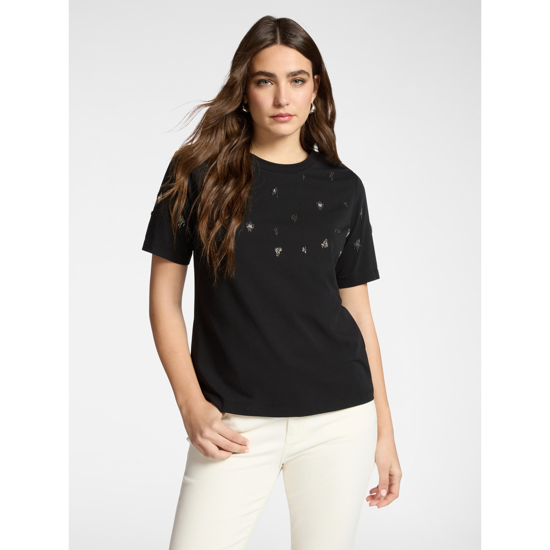 Elena Mirò - T-shirt in cotone con ricamo - Nero