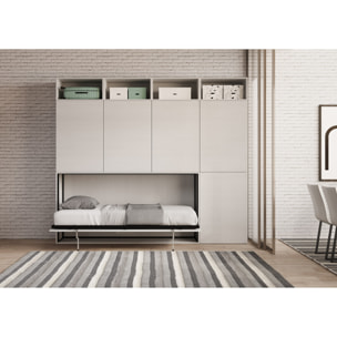 Armoire lit escamotable horizontal 1 couchage 85 Kando avec matelas composition B Frêne Blanc